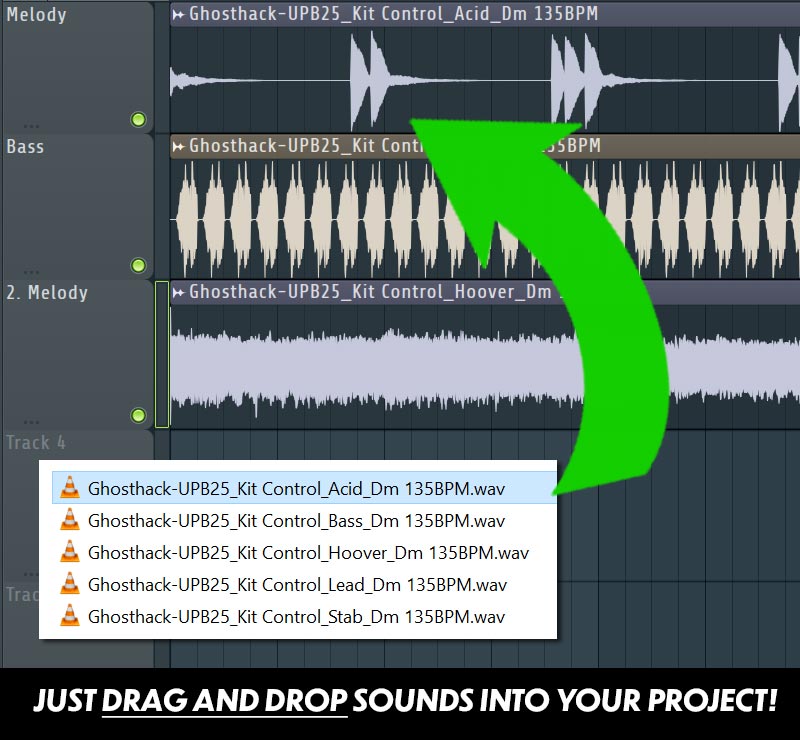 Just drag and drop sounds into your project