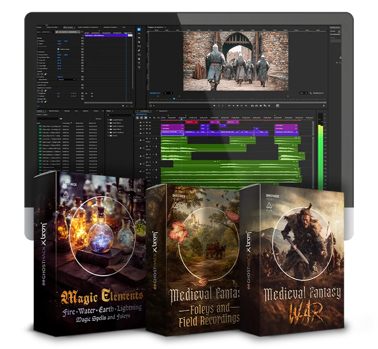 3 fantasy themed sound packs with magic elements, foleys and field recordings and war sounds